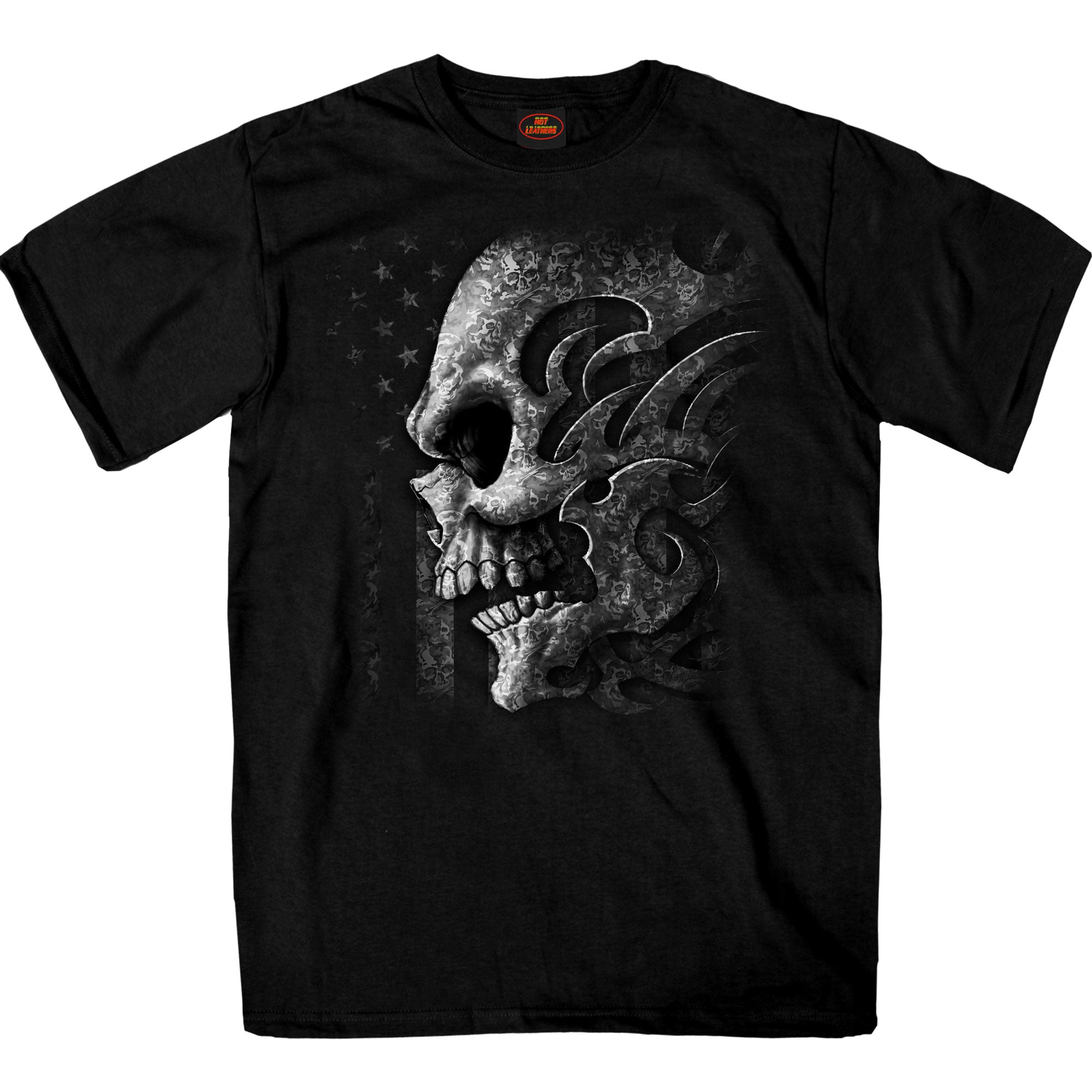 Hot Leathers Tribal Skull Black Tee Shirt GMS1547