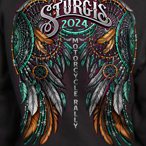 2024 Sturgis Motorcycle Rally Dream Wings Ladies Black Zip-Up Hooded Sweatshirt SPL4874
