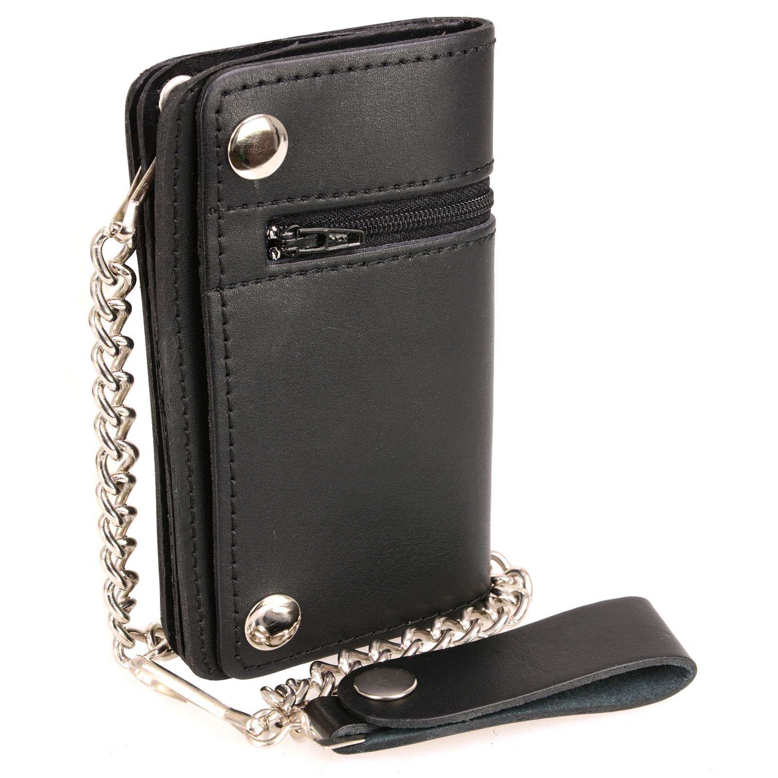 Trifold Chain Wallets for Men w/ Snap Closure - Mens Chain Wallet w/ ID  Slot & Zipper Pocket – 100% Genuine Black Leather Wallet - Men Trifold  Wallet