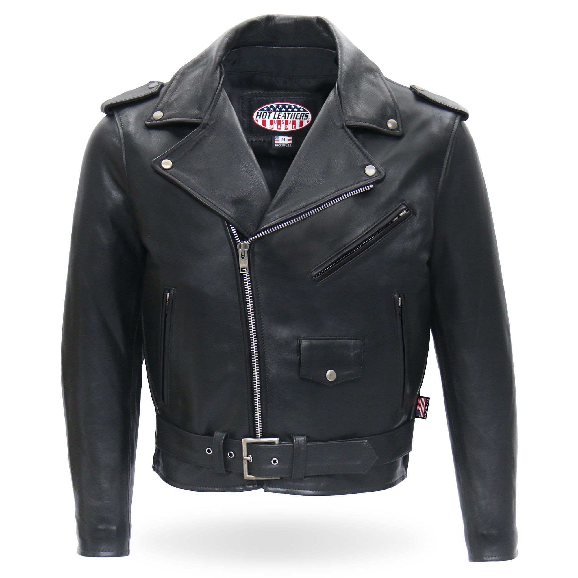 Hot Leathers JKM5009 Men's USA Made Black Premium Leather Classic Moto