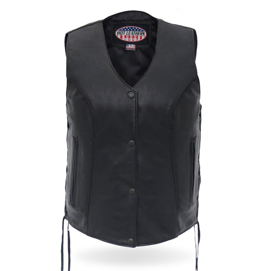 Hot Leathers VSL5002 USA Made Ladies Leather Motorcycle Biker Vest with Side Lace