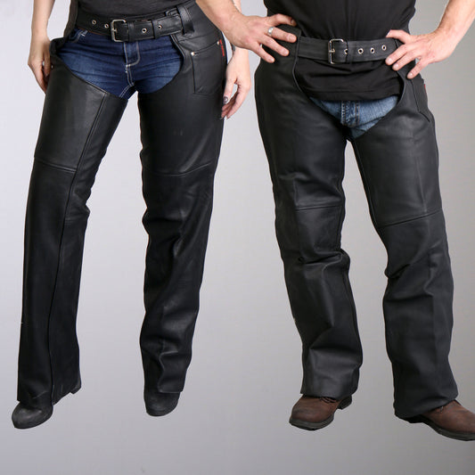 Hot Leathers CHM1001 Black Fully Lined Unisex Premium Leather Motorcycle Biker Rider Chaps