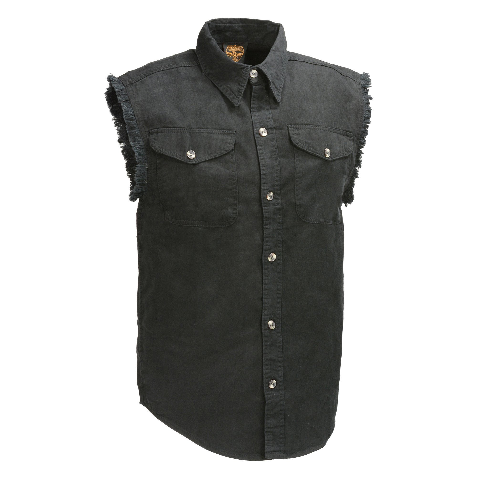 Milwaukee Leather DM1002 Men s Black Lightweight Sleeveless Denim Shirt Medium Black