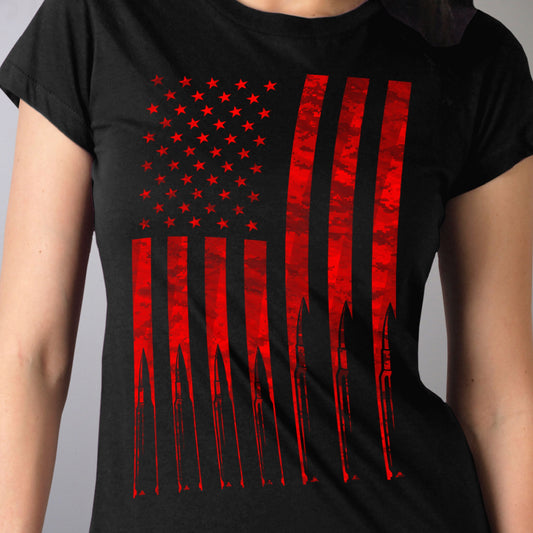 Hot Leathers GLR1498 'Flag and Bullets' Full Cut Ladies Black T-Shirt