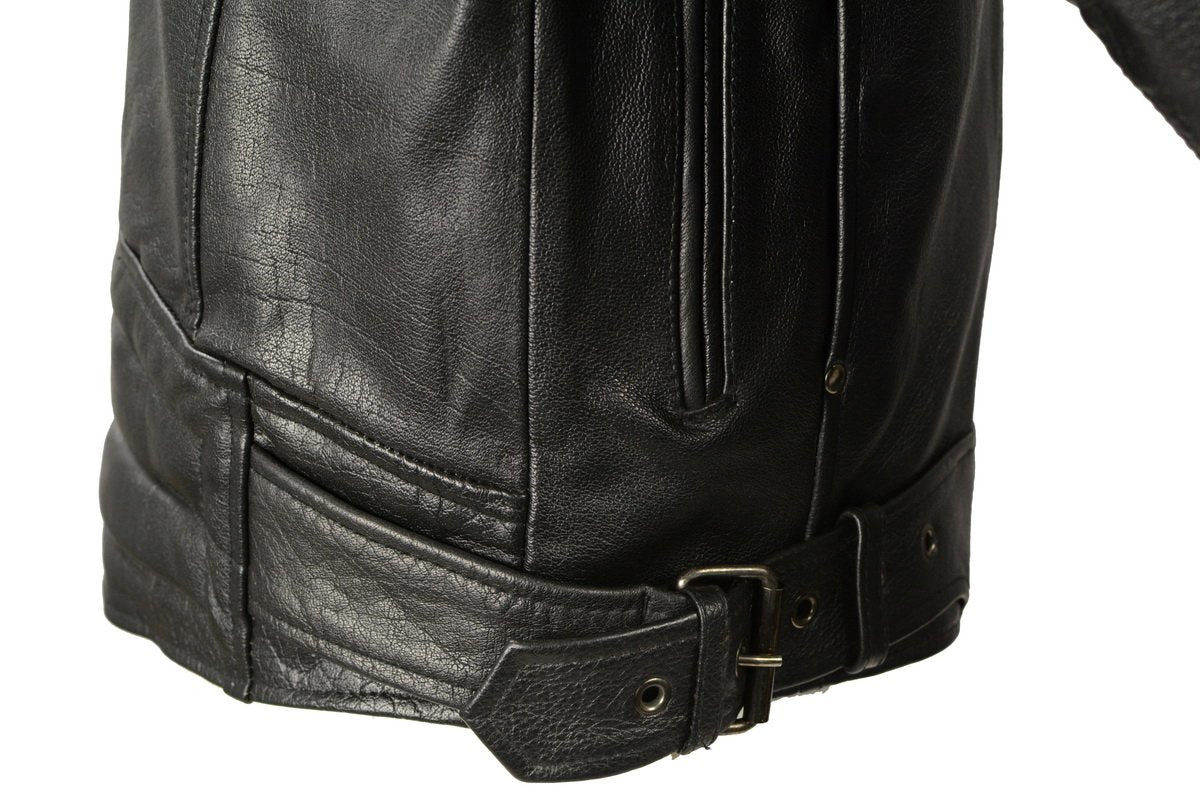 Milwaukee Leather LKM1770 Men's Black Leather Jacket with Belt Utility Pocket