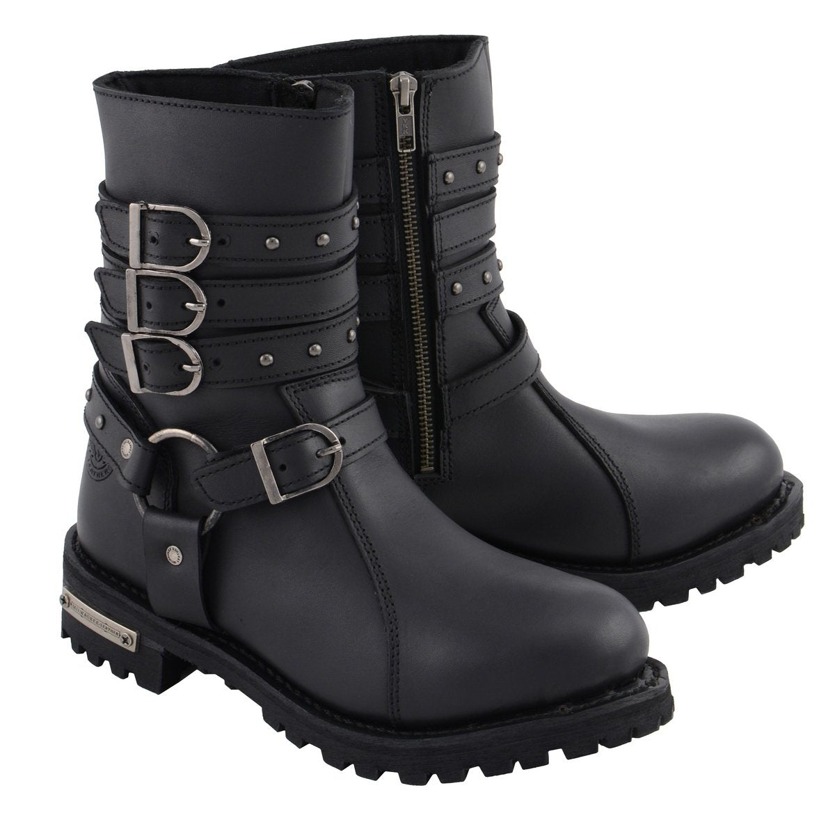 Leather ladies biker boots deals