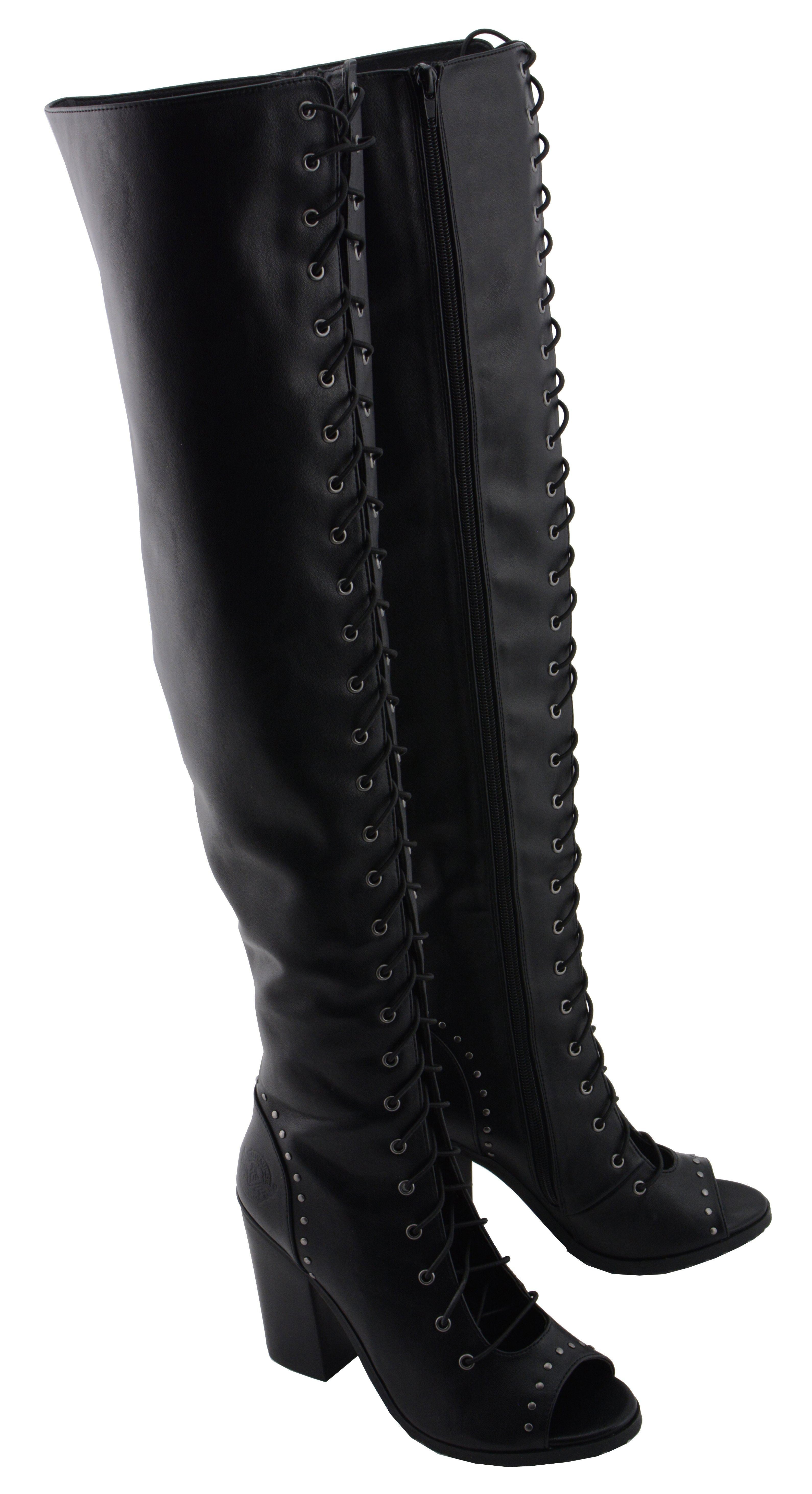 Milwaukee Performance MBL9421 Women s Black Lace Up Knee High Boots with Open Toe 10 Black