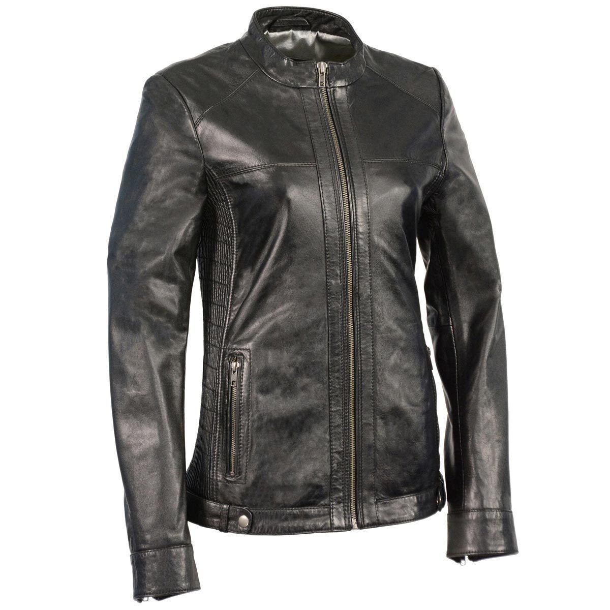 Milwaukee Leather SFL2855 Women's Black Zip Front Fashion Leather Jacket with Side Stretch Fitting