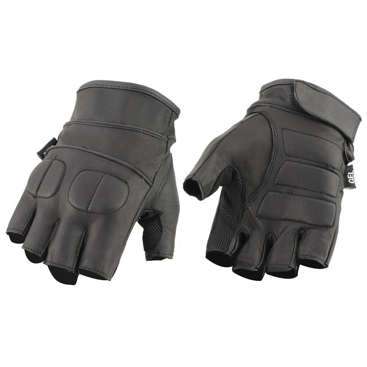 Milwaukee Leather SH462 Men's Black Leather Gel Palm Fingerless