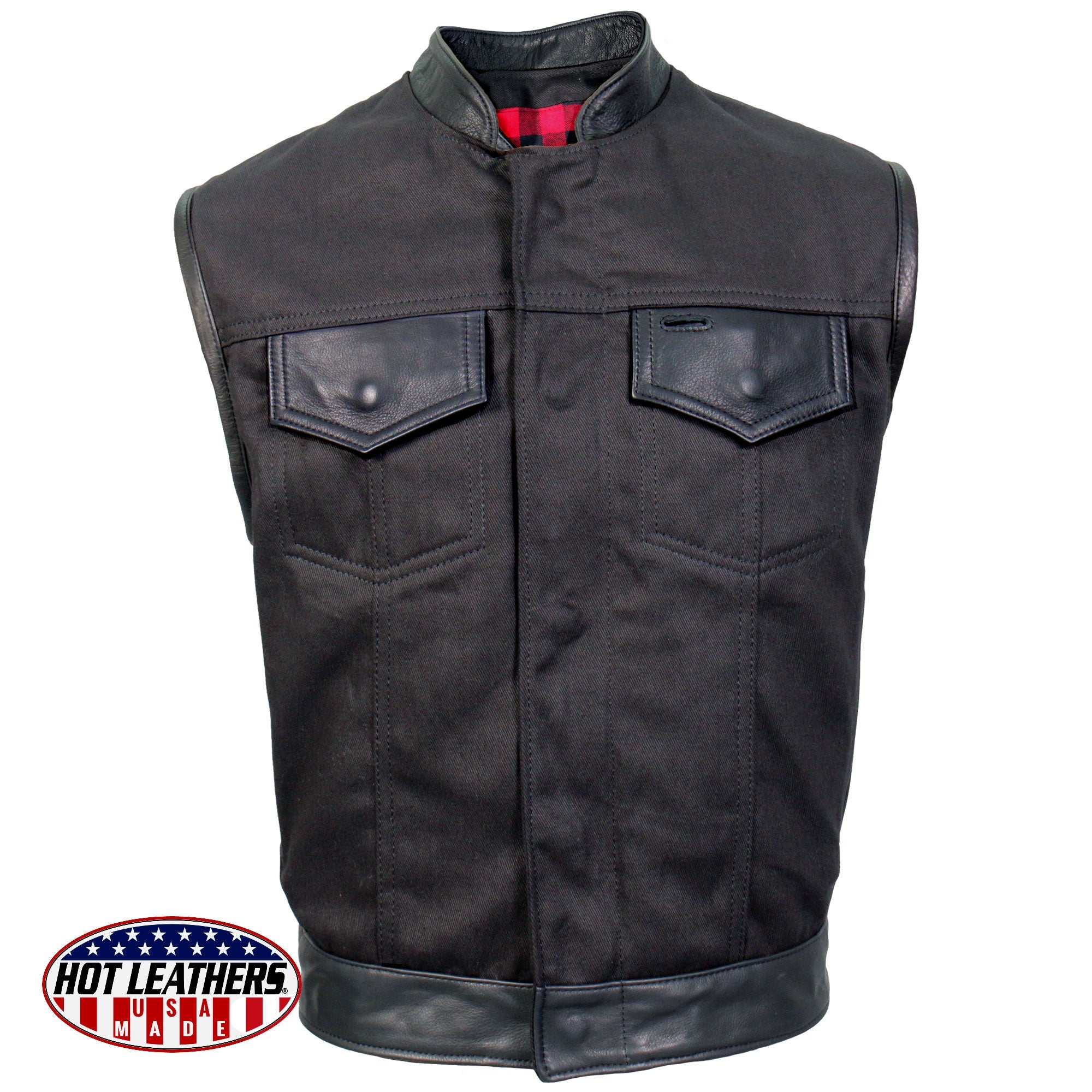 Hot Leathers VSM5101 Men's USA Made Denim and Leather Vest