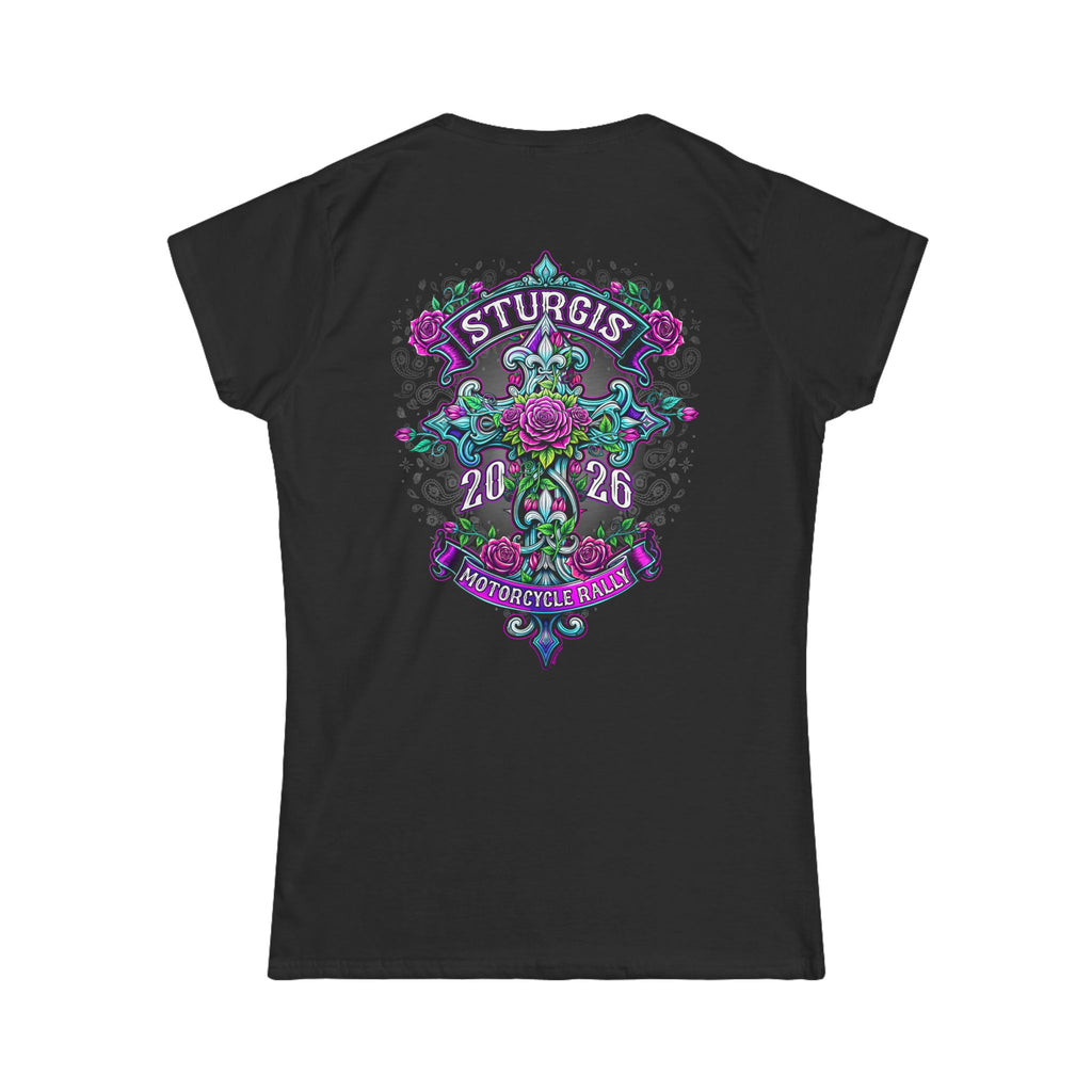 2026 Sturgis Motorcycle Rally Cross De Lis Women's Black T-shirt