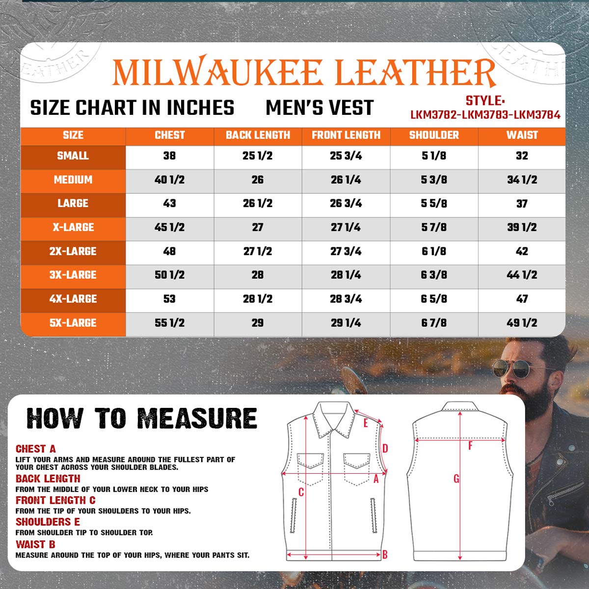 Milwaukee Leather LKM3783 Men's Classic Black Leather Motorcycle Vest with Inside Flannel Liner