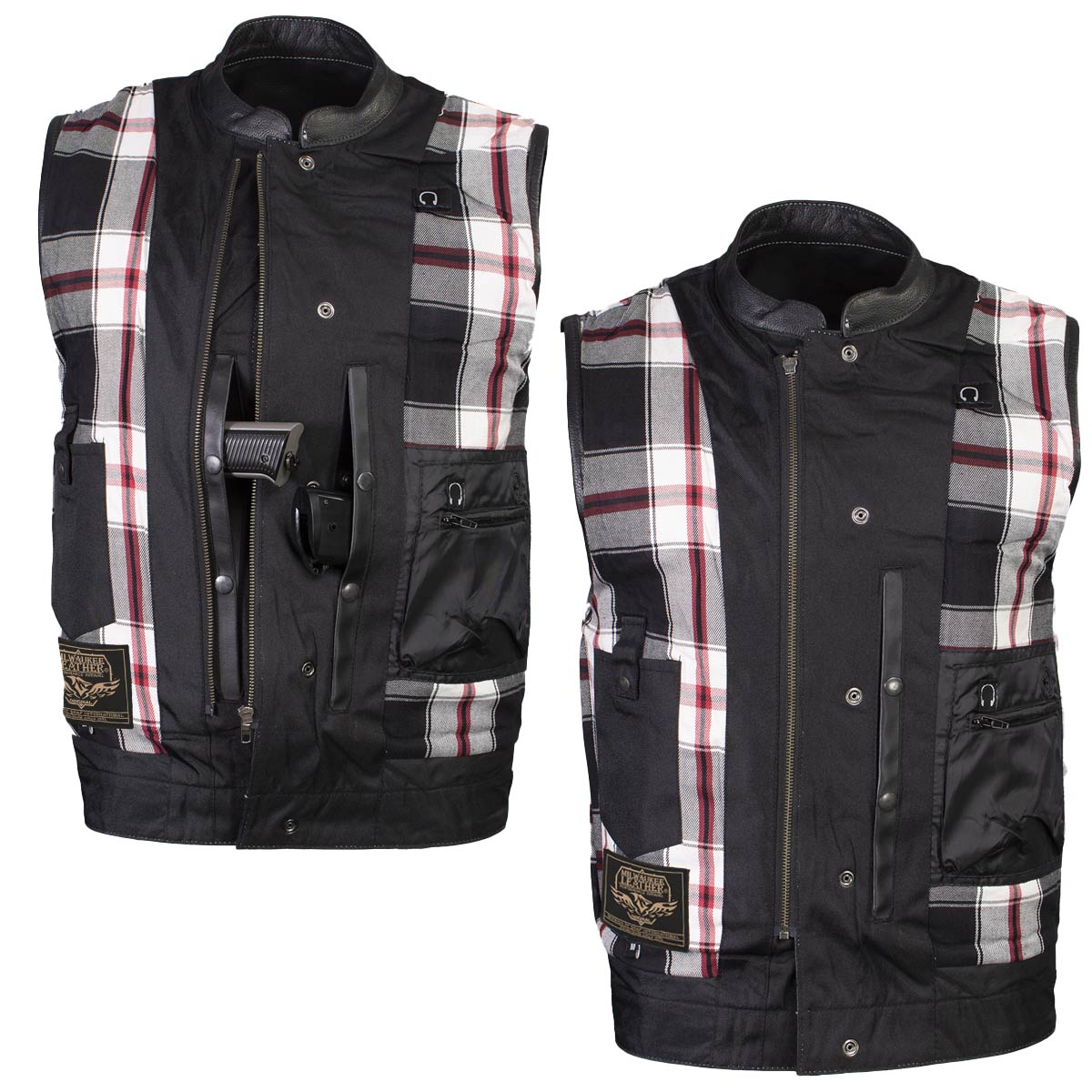 Milwaukee Leather LKM3783 Men's Classic Black Leather Motorcycle Vest with Inside Flannel Liner