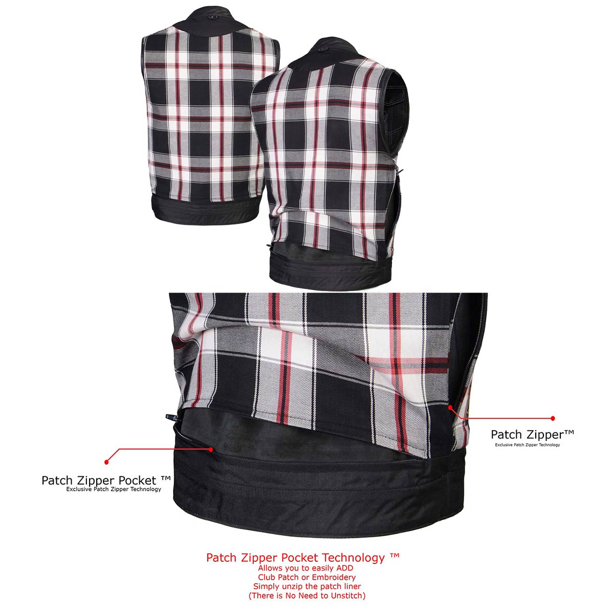 Milwaukee Leather LKM3783 Men's Classic Black Leather Motorcycle Vest with Inside Flannel Liner