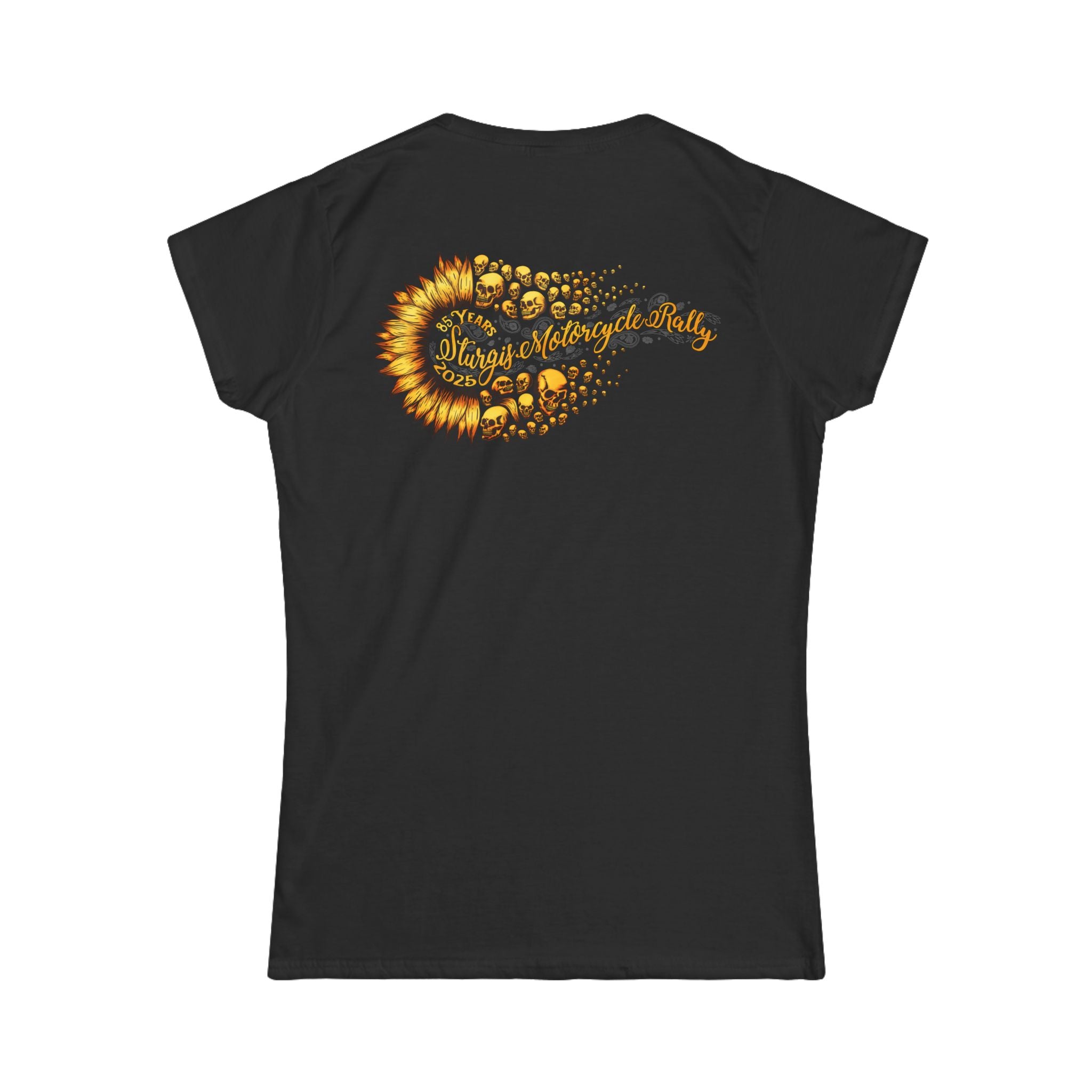 2025 Sturgis Motorcycle Rally Sunflower Skulls Ladies Black T-Shirt