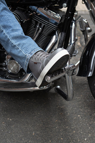 Milwaukee Leather MBM9003WP Men's Grey Leather and Canvas Reinforced Street Riding Waterproof Shoes with Ankle Support