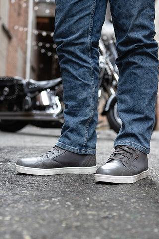 Milwaukee Leather MBM9003WP Men's Grey Leather and Canvas Reinforced Street Riding Waterproof Shoes with Ankle Support
