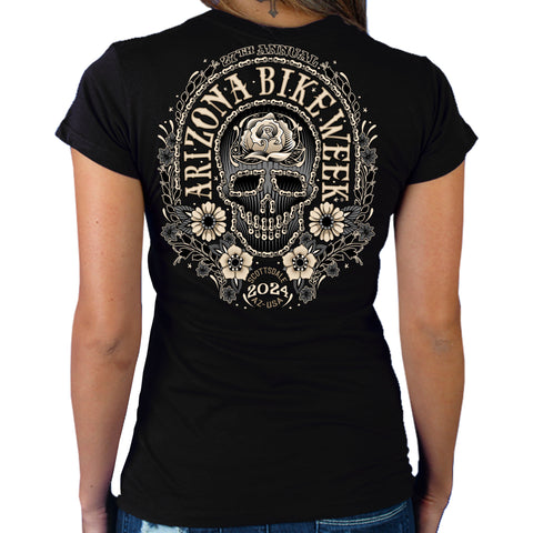 2024 Arizona Bike Week Sugar Skull Chain Ladies T-Shirt AZL1454