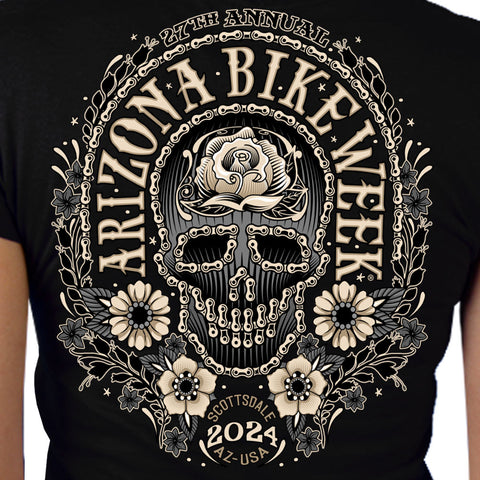 2024 Arizona Bike Week Sugar Skull Chain Ladies T-Shirt AZL1454