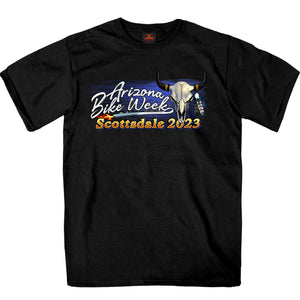 2023 Arizona Bike Week Cattle Skull Mens Black Tee AZM1351