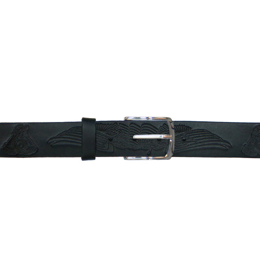 Hot Leathers Wings and Motors Embossed Heavy Black Leather Belt BLA1126