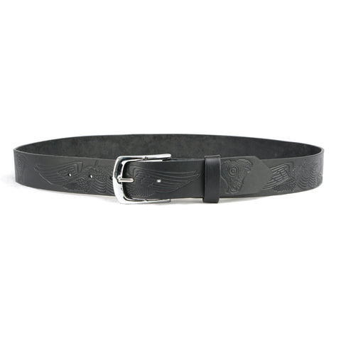 Hot Leathers Wings and Motors Embossed Heavy Black Leather Belt BLA1126