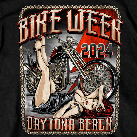 2024 Daytona Bike Week Chopper Pin Up Black T-shirt EDM1196