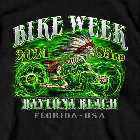 2024 Daytona Bike Week Skeleton Chief Black T-shirt EDM1199