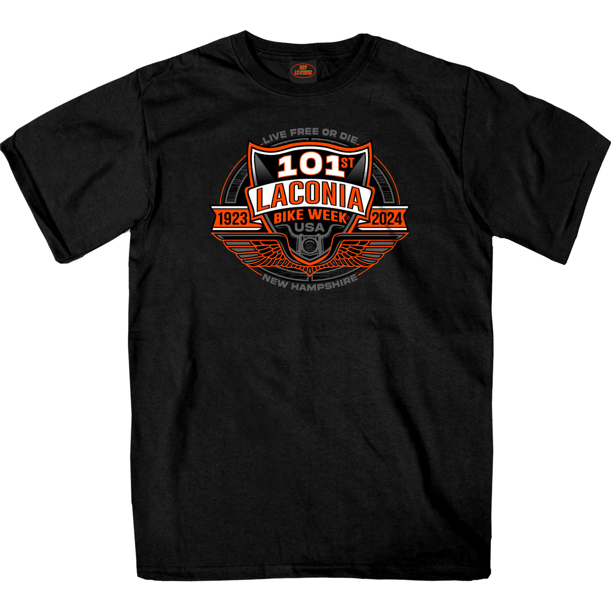 2024 Laconia Bike Week 101 Rally Logo Black T-shirt ELM1061