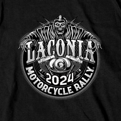 2024 Laconia Bike Week Reap and Shred Black T-shirt ELM1062
