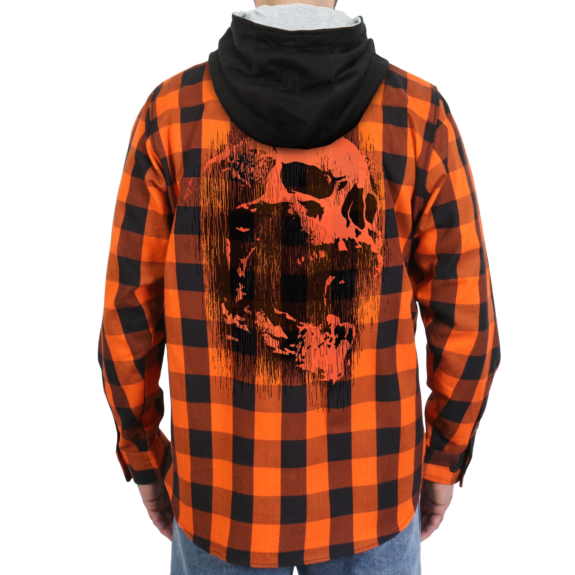 Hot Leathers Ancient Skull LS Orange and Black Flannel with Detachable Hood FLM2301