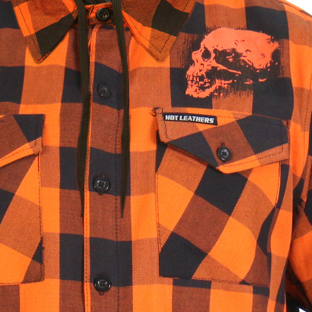 Hot Leathers Ancient Skull LS Orange and Black Flannel with Detachable Hood FLM2301