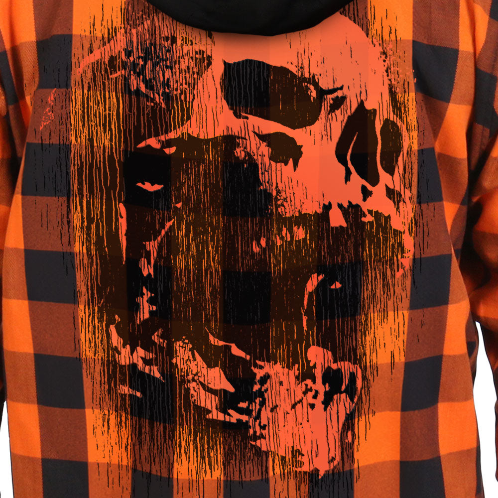 Hot Leathers Ancient Skull LS Orange and Black Flannel with Detachable Hood FLM2301
