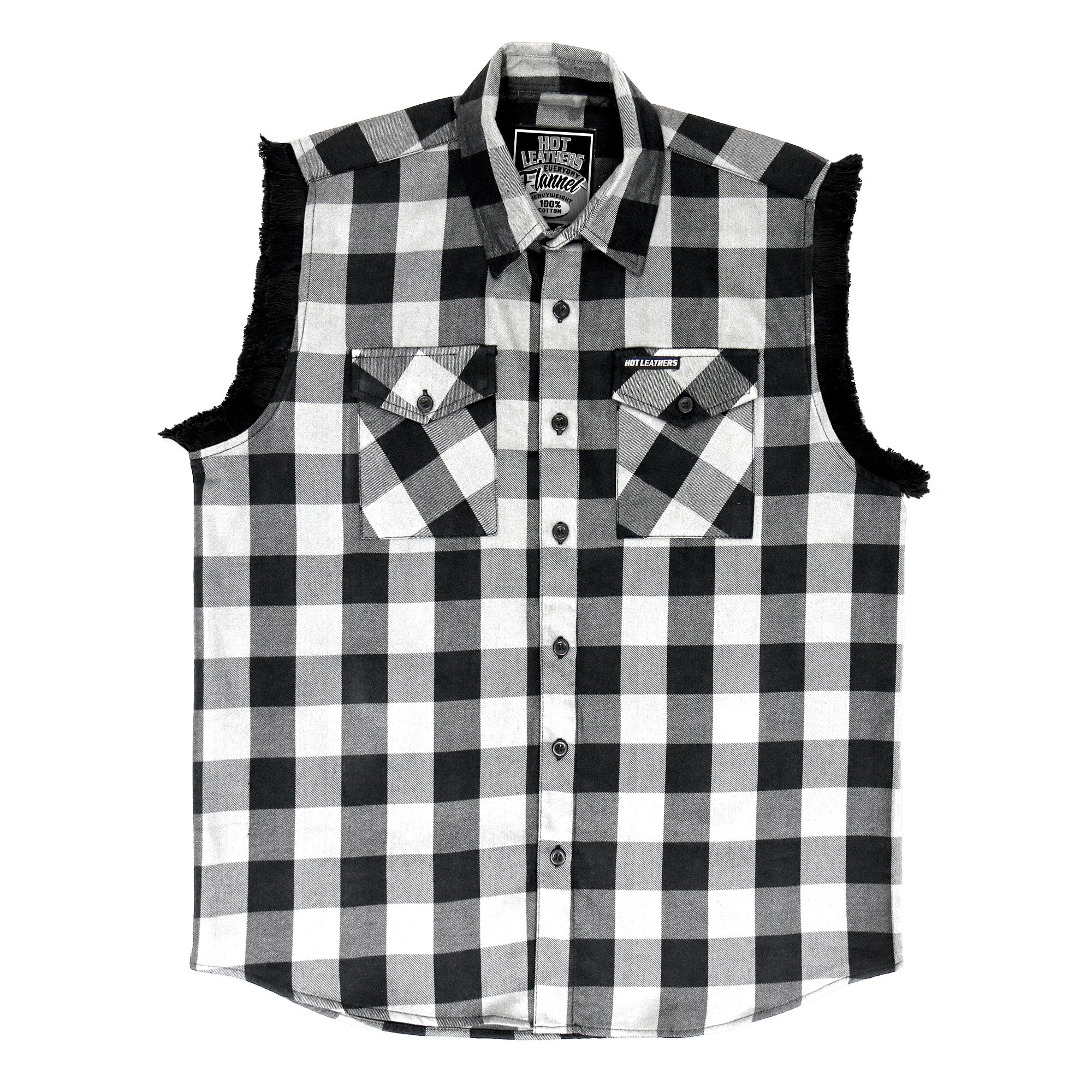 Hot Leathers Black and White Sleeveless Flannel Fringe Shirt FLM5202