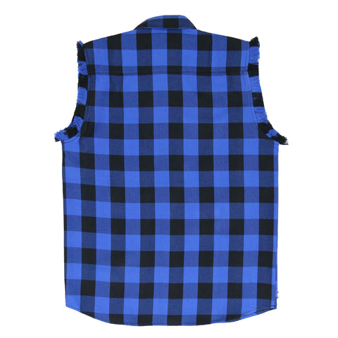 Hot Leathers No Sleeve Fringe Blue and Black Flannel FLM5208