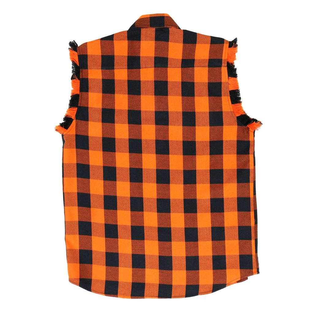 Hot Leathers No Sleeve Fringe Orange and Black Flannel FLM5210