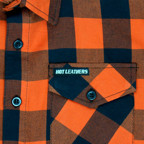 Hot Leathers No Sleeve Fringe Orange and Black Flannel FLM5210