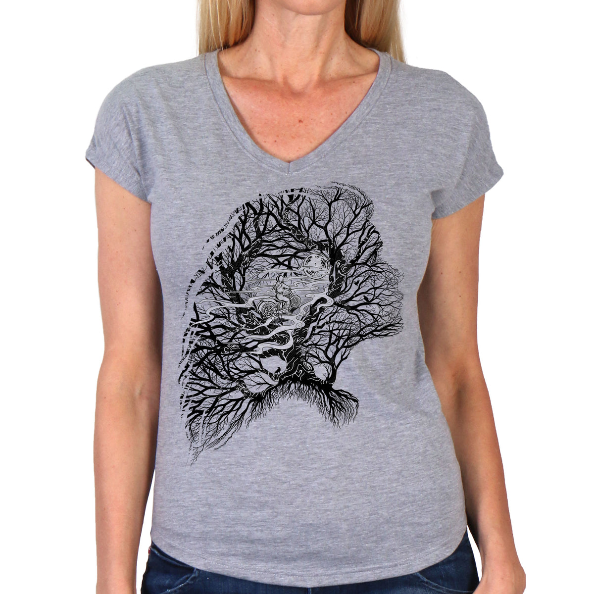 Hot Leathers Riding Tree Silhouette V Neck T-shirt GLC1591