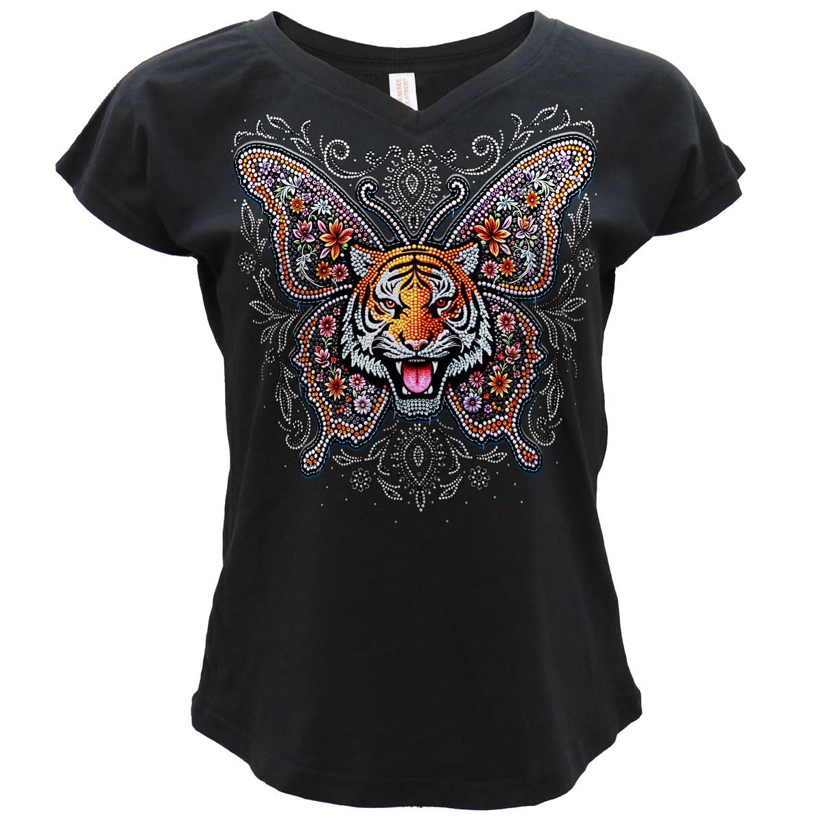 Hot Leathers Tiger Butterfly Ladies Black T-Shirt GLC1604