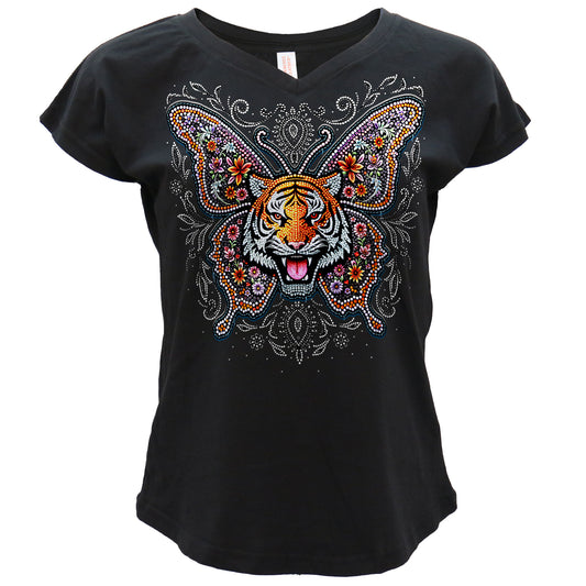 Hot Leathers Tiger Butterfly Ladies Black T-Shirt GLC1604