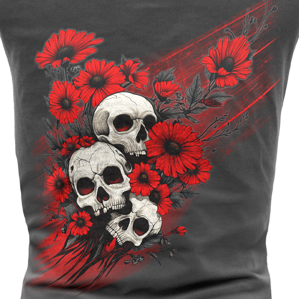 Hot Leathers Wild Flower Skulls Womens Charcoal TT GLC2589