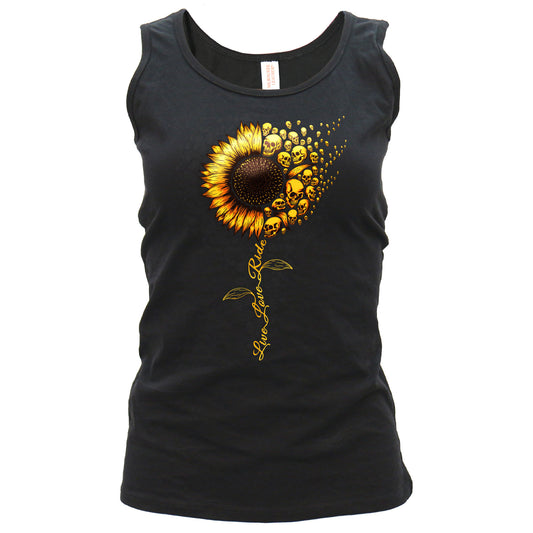 Hot Leathers Sunflower Skull Womens Black Tank Top GLC2591