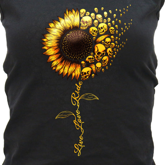 Hot Leathers Sunflower Skull Womens Black Tank Top GLC2591