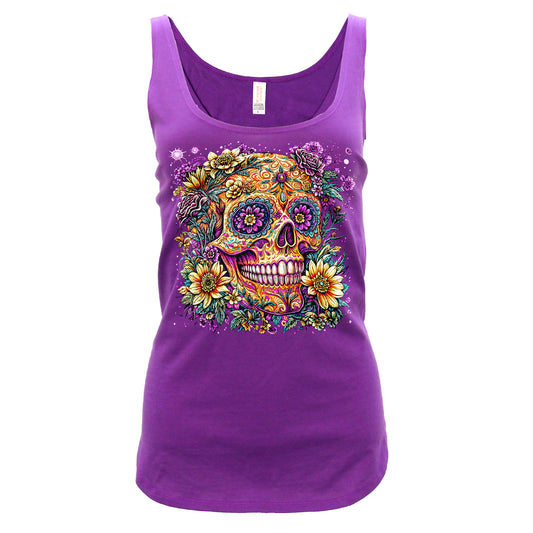 Hot Leathers Candy Flower Skull Ladies Purple Tank Top GLC2594