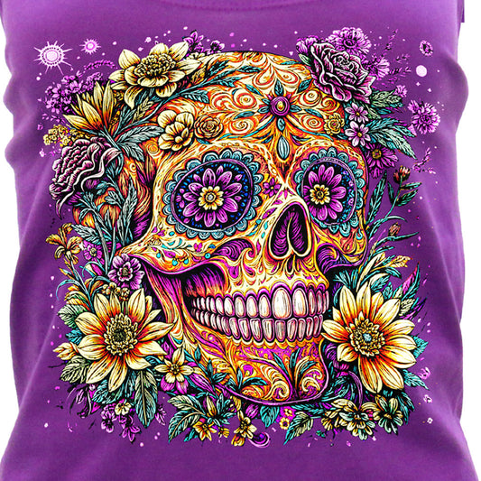 Hot Leathers Candy Flower Skull Ladies Purple Tank Top GLC2594