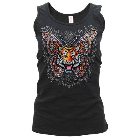 Hot Leathers Tiger Butterfly Womens Black Tank Top GLC2595