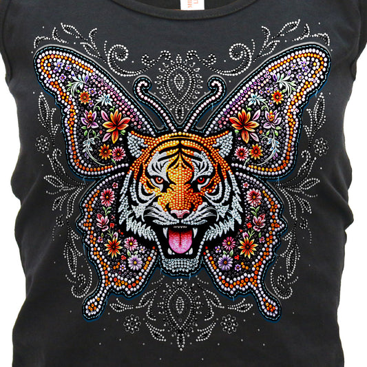 Hot Leathers Tiger Butterfly Womens Black Tank Top GLC2595