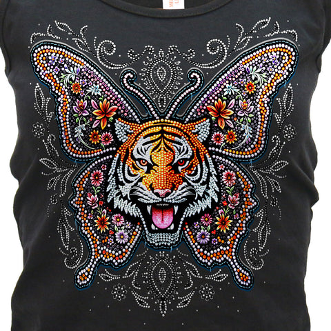 Hot Leathers Tiger Butterfly Womens Black Tank Top GLC2595