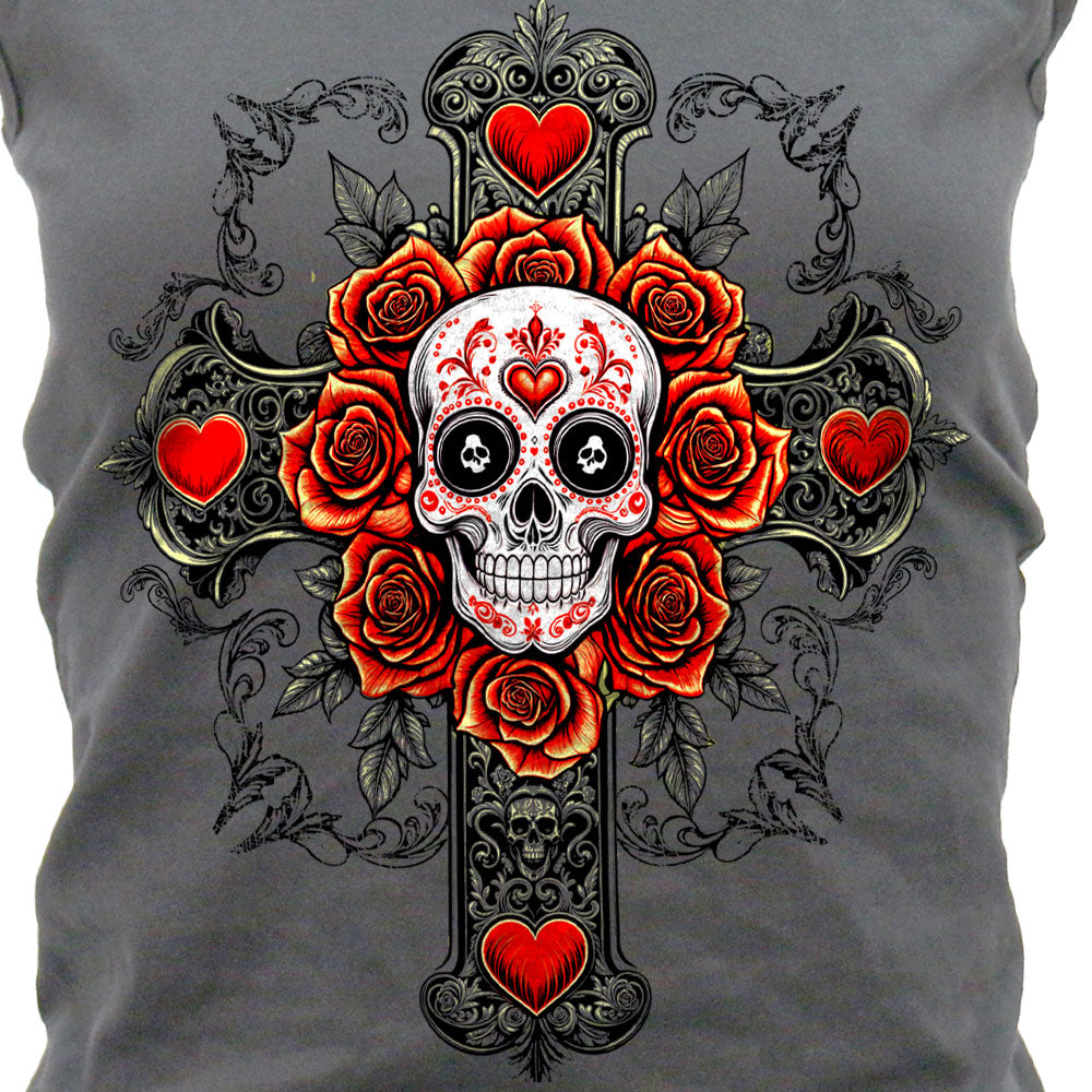 Hot Leathers Cross Skull Womens Grey Tank Top GLC2596