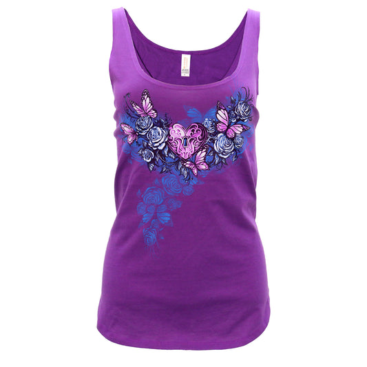 Hot Leathers Heart Lock Womens Purple Tank Top GLC2598